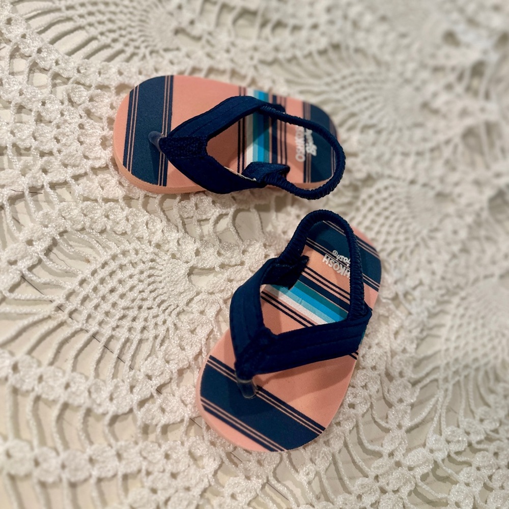 Salmon and Blue Striped Baby Sandals